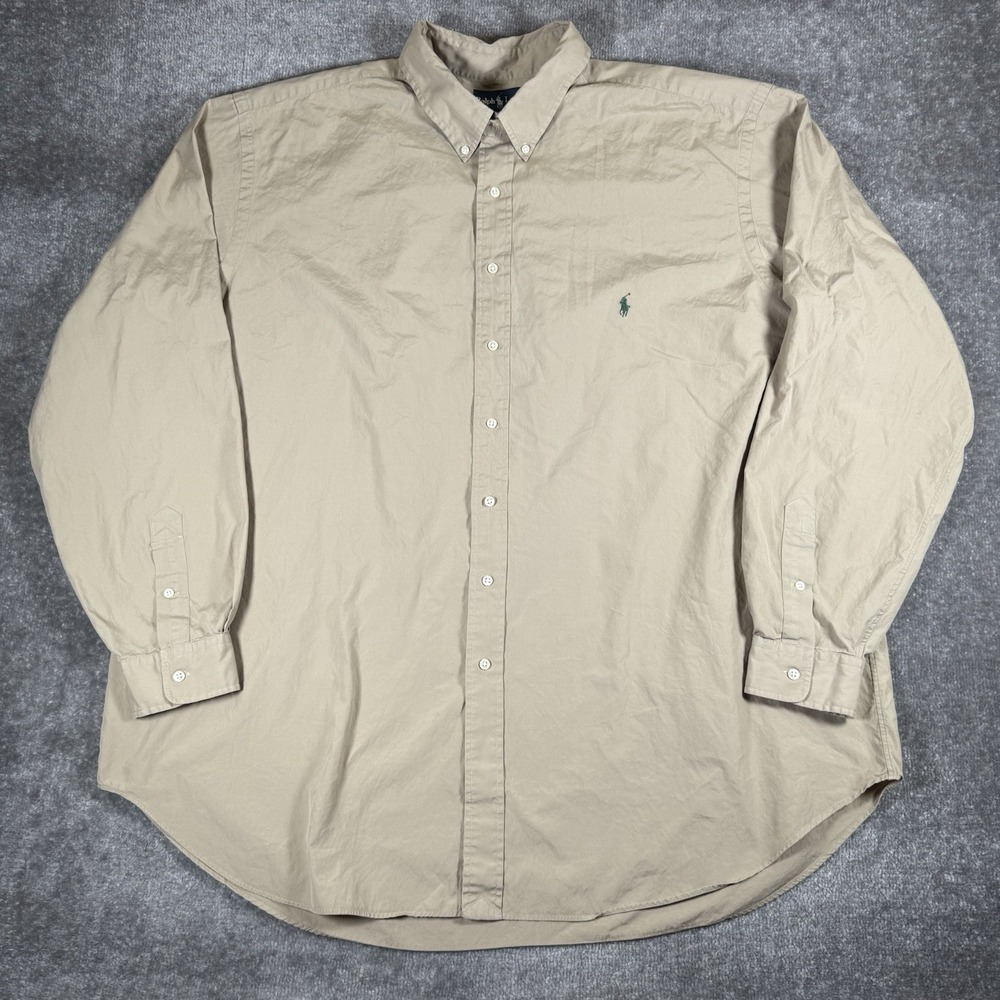 Ralph Lauren Shirt Men's 3XLT Beige Classic Fit Long Sleeve Button Up Preppy
